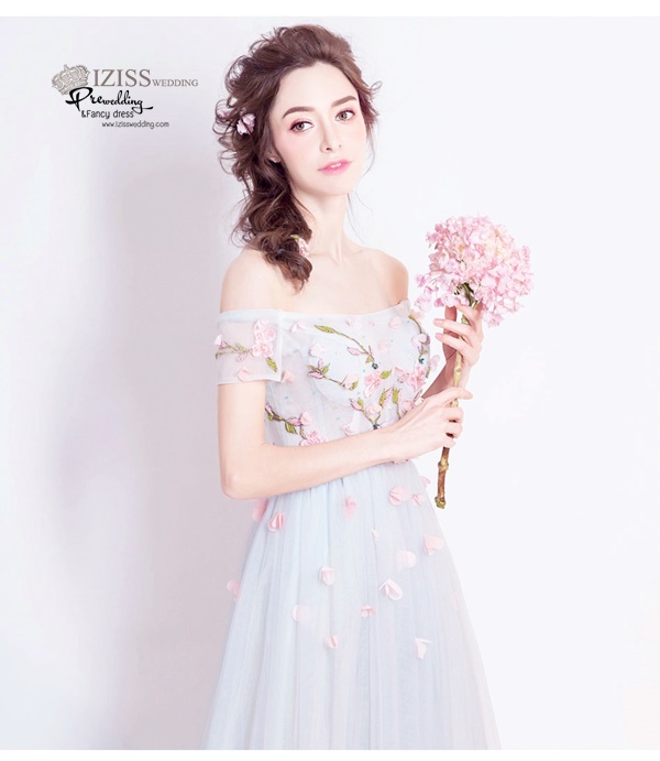 DL021 - **พรีออเดอร์** ชุดราตรี เดรสยาวออกงาน (Night party dresses) ชุดไปงานแต่งงานสวยๆ "ธีมสีฟ้าอ่อน"