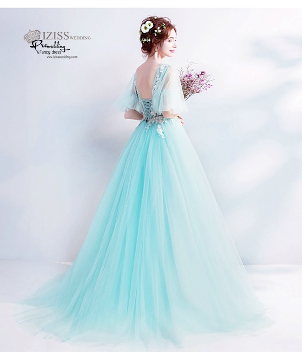 DL018 - **พรีออเดอร์** ชุดราตรี เดรสยาวออกงาน (short dresses) ชุดไปงานแต่งงานสวยๆ "ธีมสีเขียวมินท์"