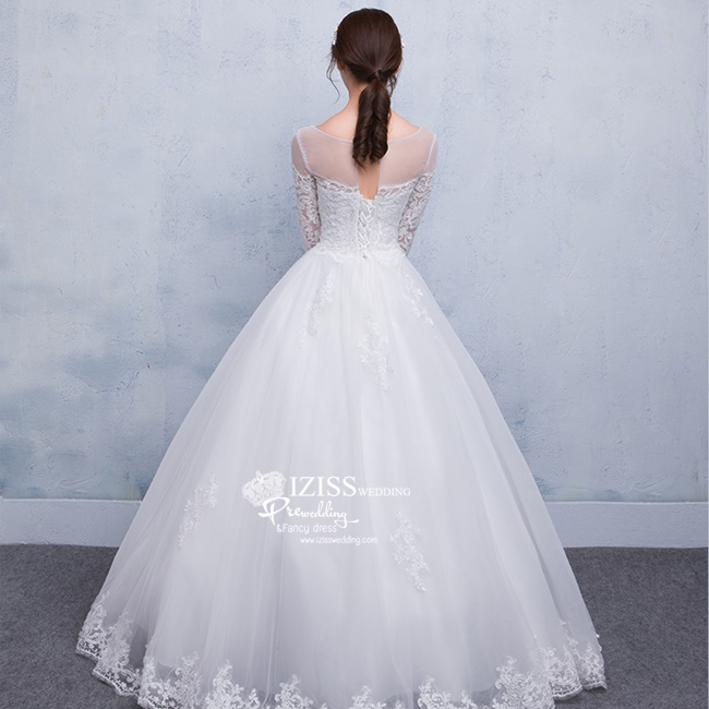 BR232 **พรีออเดอร์**ชุดแต่งงาน&ชุดเจ้าสาวแบบยาวสีขาวเกรดพรีเมี่ยม เปิดไหล่ มีแขน หรูหราน่ารัก สวยโดดเด่นไม่ซ้ำใคร