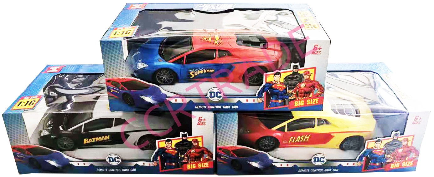 รถสปอร์ตฮีโร่ DC จัมโบ้+รีโมทไร้สาย มีไฟหน้ากล่อง 16.5x35 ซม.(1x3)