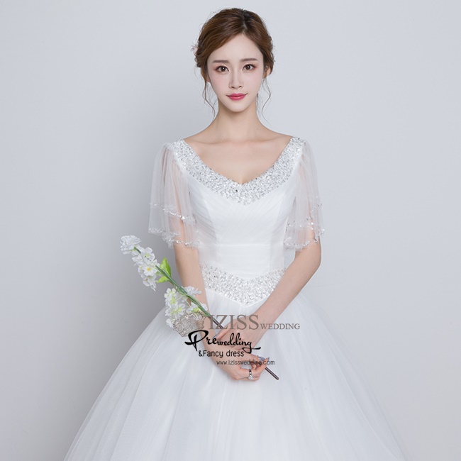 BR236 **พรีออเดอร์**ชุดแต่งงาน&ชุดเจ้าสาวแบบยาวสีขาวเกรดพรีเมี่ยม เปิดไหล่ มีแขน หรูหราน่ารัก สวยโดดเด่นไม่ซ้ำใคร