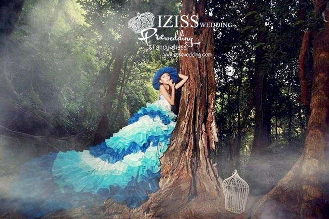 PW012 - **เลิกผลิตค่ะ** ชุดคู่ถ่ายพรีเวดดิ้ง (prewedding dress) & ชุดแต่งงานแฟนซี (Fancy wedding dress)ชายหญิง "ธีมสีฟ้าคราม-เขียว"