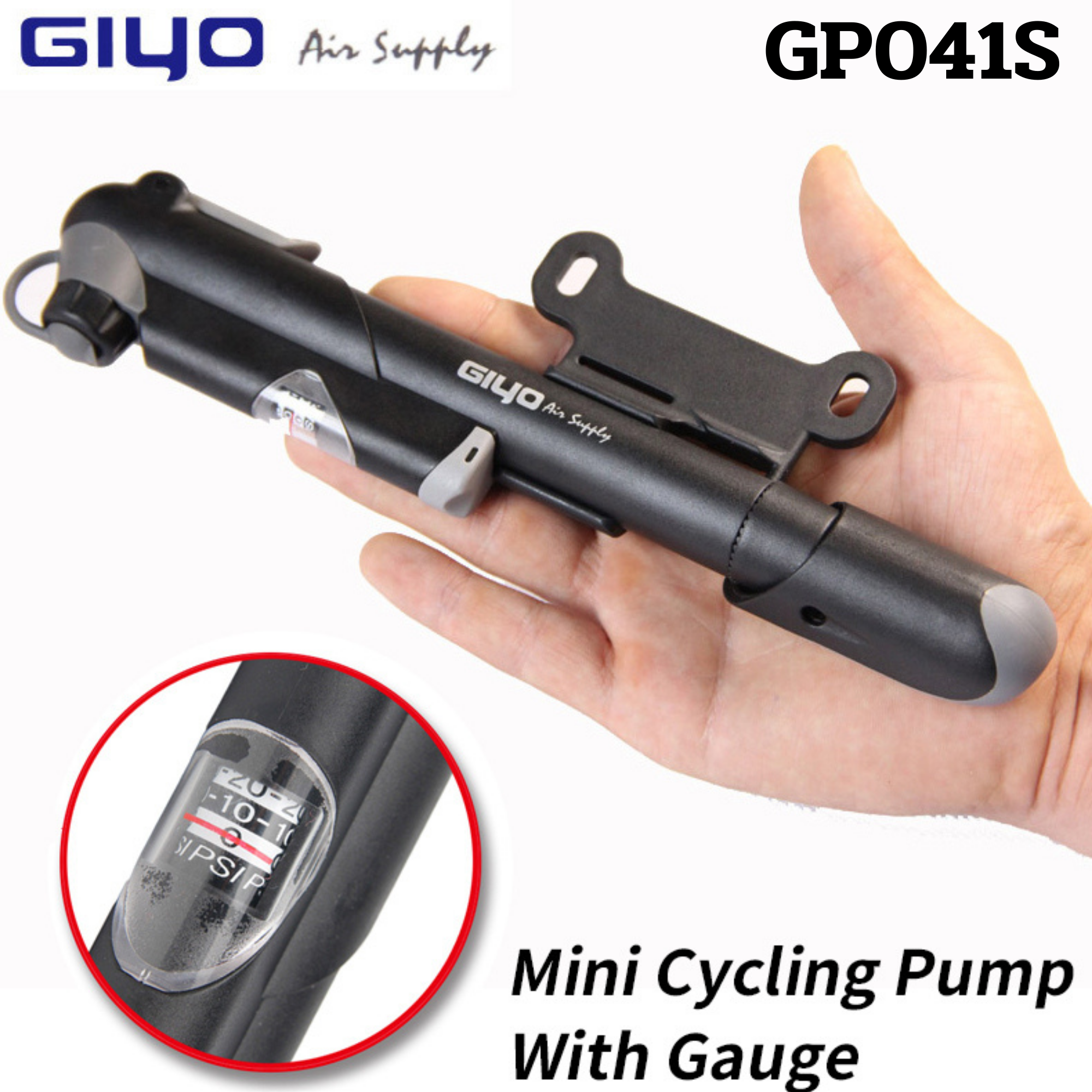 สูบจักรยานแบบพกพา Giyo GP-041S 120 PSI มีเกจ์วัดลม