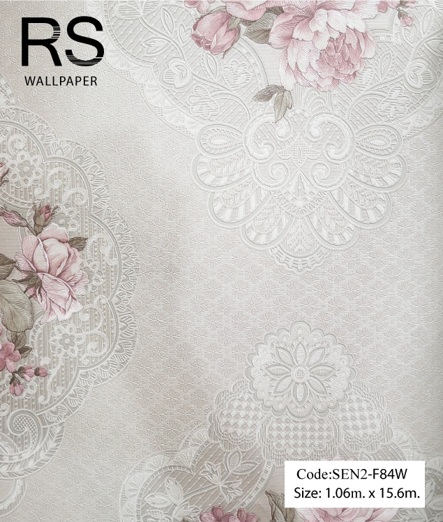 วอลเปเปอร์ลายดอกกุหลาบคลาสสิคสีชมพูพื้นโทนสีมุกอมชมพู SEN2-F84W