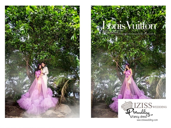 PW160 - **พรีออเดอร์** ชุดคู่ถ่ายพรีเวดดิ้ง (prewedding dress) & ชุดแต่งงานแฟนซี (Fancy wedding dress)ชายหญิง "ธีมสีม่วง-ขาว"