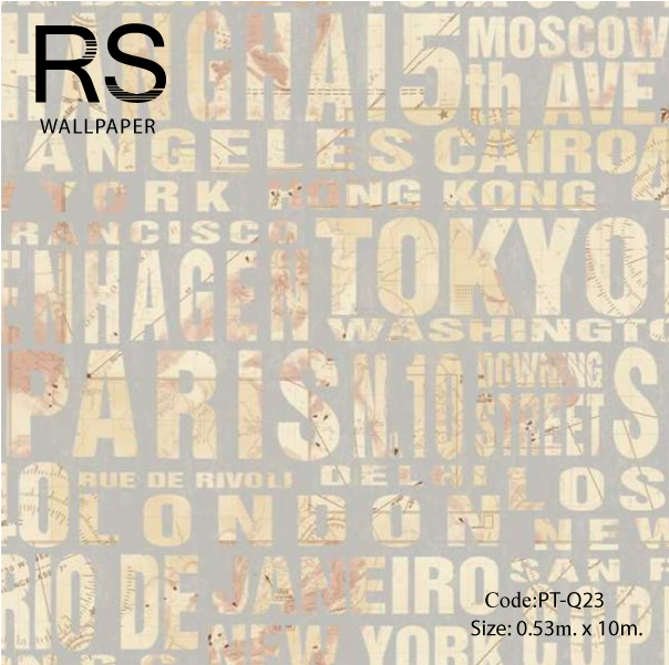 วอลเปเปอร์ลายตัวหนังสือสีเหลืองมีแผนที่ด้วยพื้นสีเงิน PT-Q23