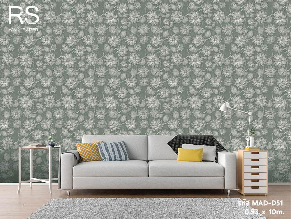 วอลเปเปอร์รูปวาด ดอกไม้ สีน้ำเทา ดำ (Rustic Style) MAD-D51