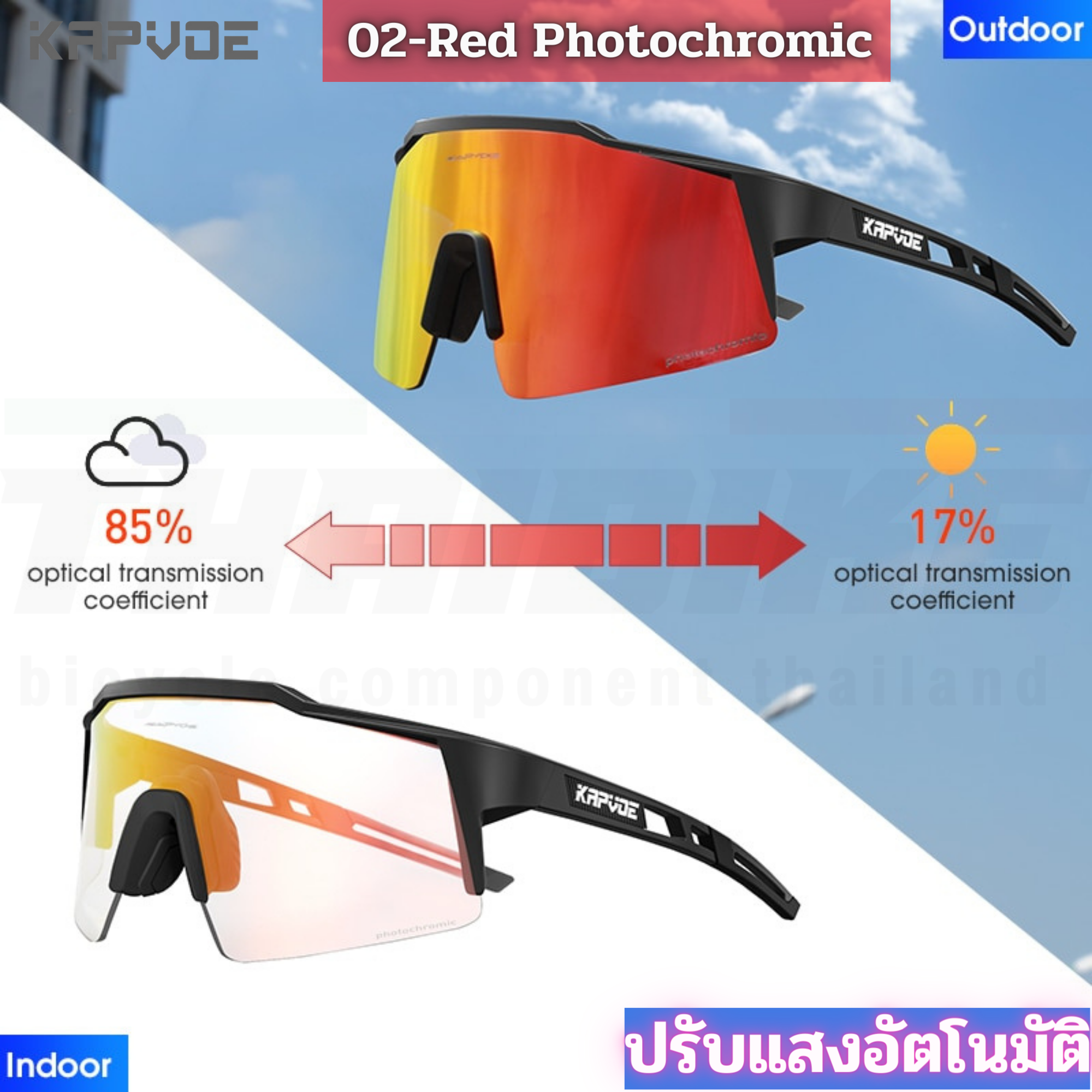 แว่นตาปั่นจักรยานแบบปรับแสงอัตโนมัติ KAPVOE Photochromic UV400 KE9023