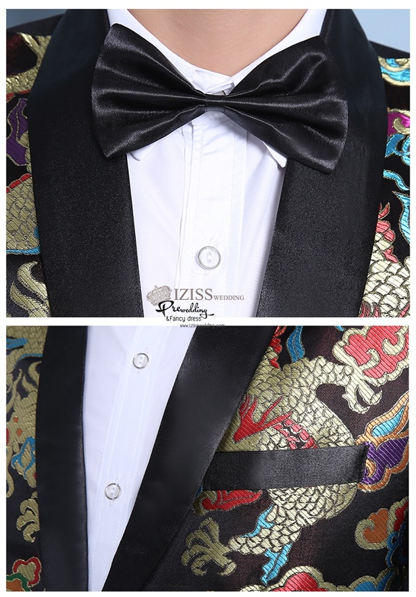 ST094 **พรีออเดอร์**สูทจีนผู้ชายสีน้ำเงินแขนยาว ลายดอกไม้จีนสีเงิน ติดกระดุม พร้อมกางเกงสีน้ำเงินขาสอบ ชุดสูทเจ้าบ่าว สูทแฟนซี ถ่ายพรีเวดดิ้ง & ชุดแต่งงานแฟนซี (Fancy wedding dress) สูทผู้ชายสีน้ำเงิน