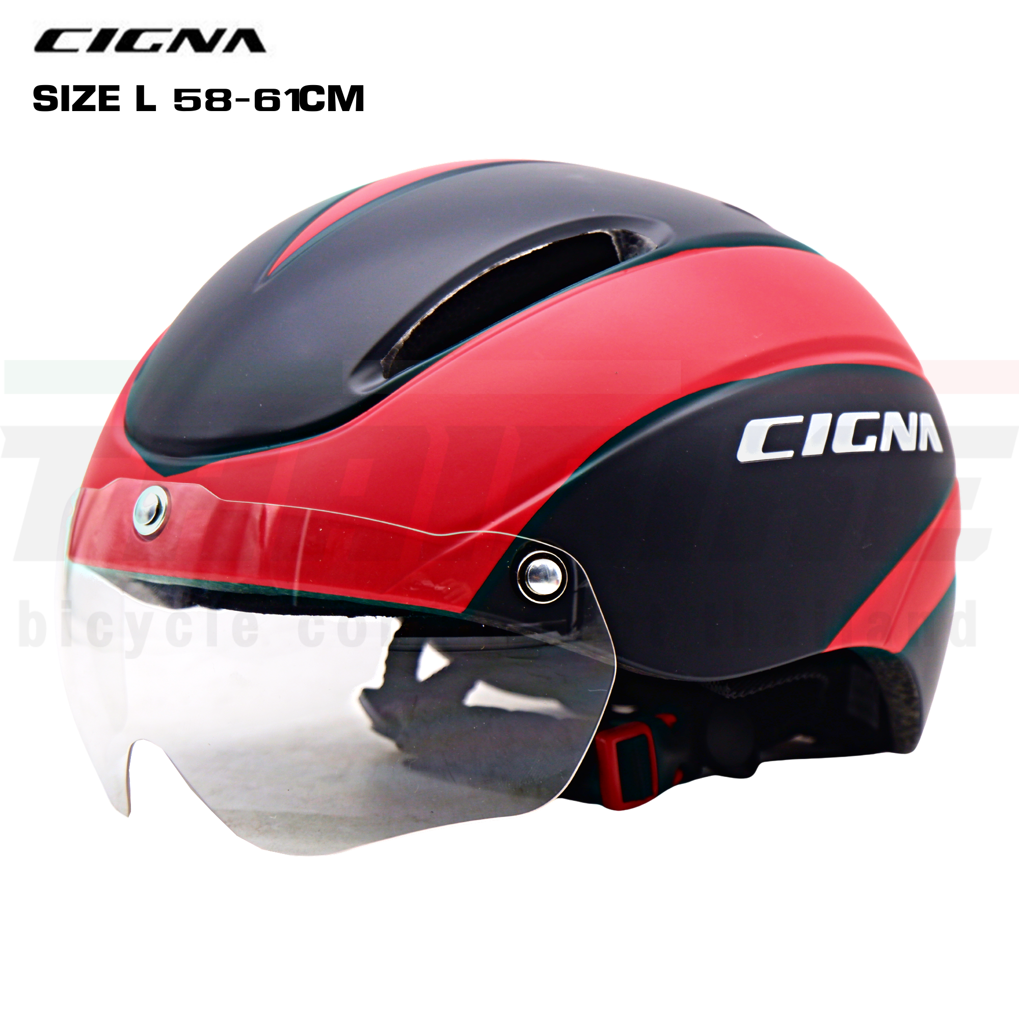 หมวกกันน็อคจักรยานแบบมีแว่นยี่ห้อ CIGNA SIZE Lหมวกมีแว่น 54-61CM(แว่นใส)