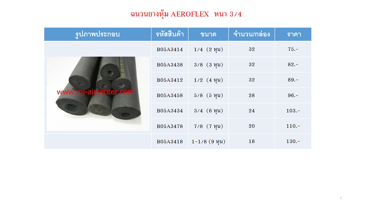ฉนวนยางหุ้มท่อ หนา 3/4 (AEROFLEX)