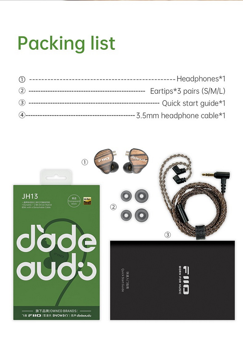 FiiO JadeAudio JH13 หูฟัง IEMs 3 ไดรเวอร์ 1DD+2BA สำหรับนักฟังเพลงคุณภาพสูง Faceplate ไม้แท้ ดีไซน์หรู ประกันศูนย์ไทย