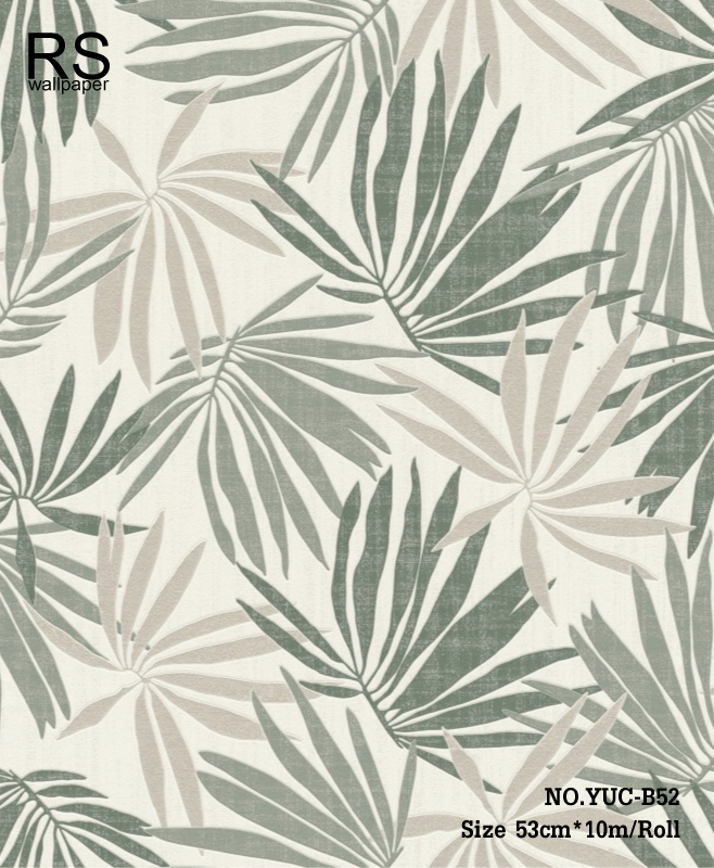 วอลเปเปอร์ลายใบไม้พื้นสีขาว (Tropical style) YUC-B52