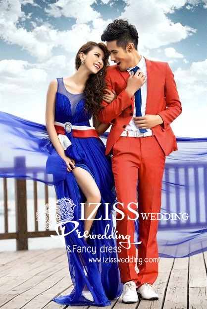 PW119 - Pre order ชุดคู่ถ่ายพรีเวดดิ้ง (prewedding dress) & ชุดแต่งงานแฟนซี (Fancy wedding dress)ชายหญิง "ธีมสีน้ำเงิน-แดง"