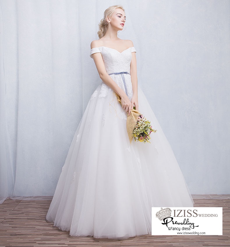 ฺBR101 **พรีออเดอร์**ชุดแต่งงาน&ชุดเจ้าสาวแบบยาวสีขาวเกรดพรีเมี่ยม เปิดไหล่ มีแขน หรูหราน่ารัก สวยโดดเด่นไม่ซ้ำใคร