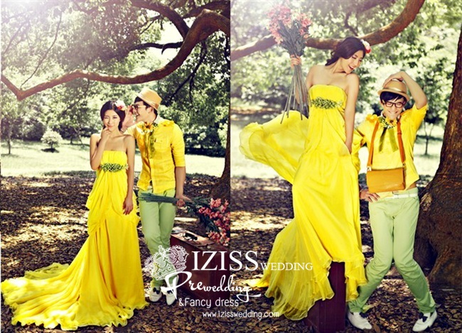 PW164 - Pre order ชุดคู่ถ่ายพรีเวดดิ้ง (prewedding dress) & ชุดแต่งงานแฟนซี (Fancy wedding dress)ชายหญิง "ธีมสีเหลือง"