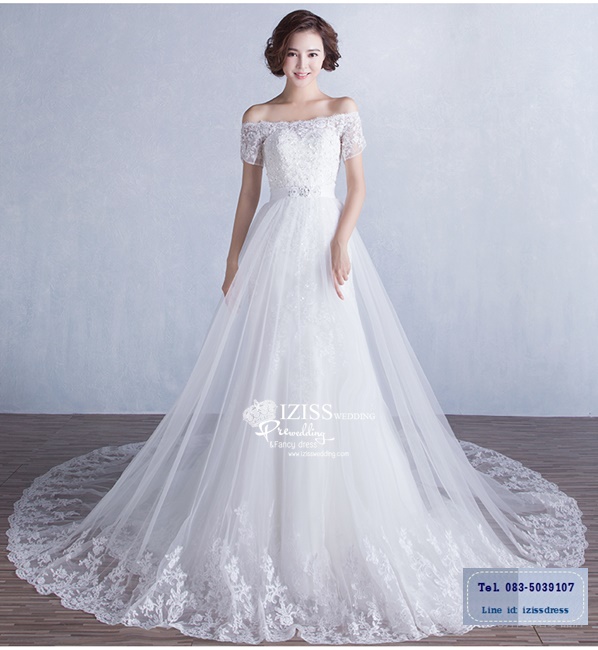 BR196 **พรีออเดอร์**ชุดแต่งงาน&ชุดเจ้าสาวแบบยาวสีขาวเกรดพรีเมี่ยม หรูหราน่ารัก สวยโดดเด่นไม่ซ้ำใคร