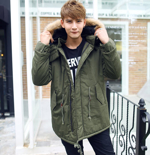 เสื้อโค้ท พร้อมส่ง สีเขียว ตัวยาว มีฮู้ดแต่งขนสัตว์เทียม ใส่ไปต่างประเทศได้