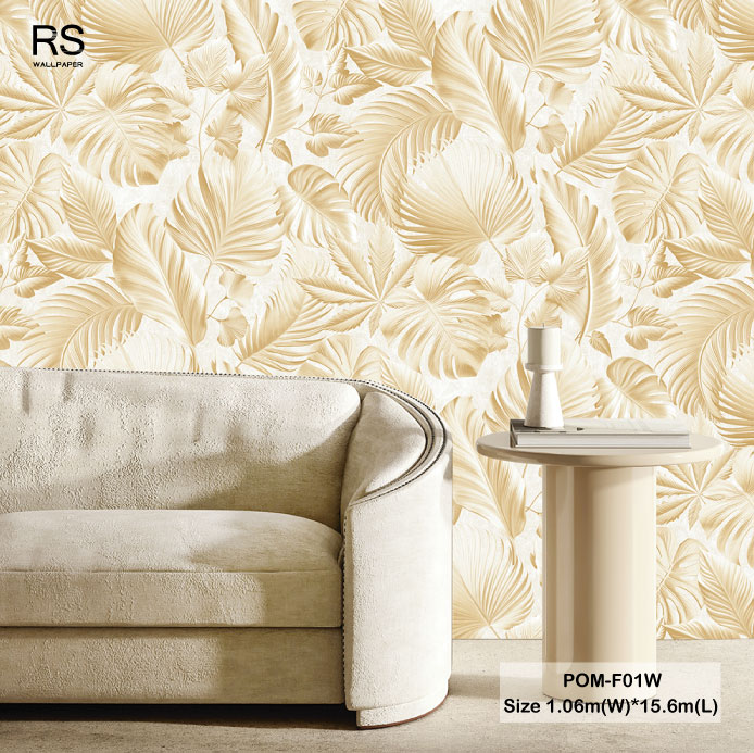 วอลเปเปอร์ลายใบไม้ทรอปิคอล สีครีมทอง POM-F01W
