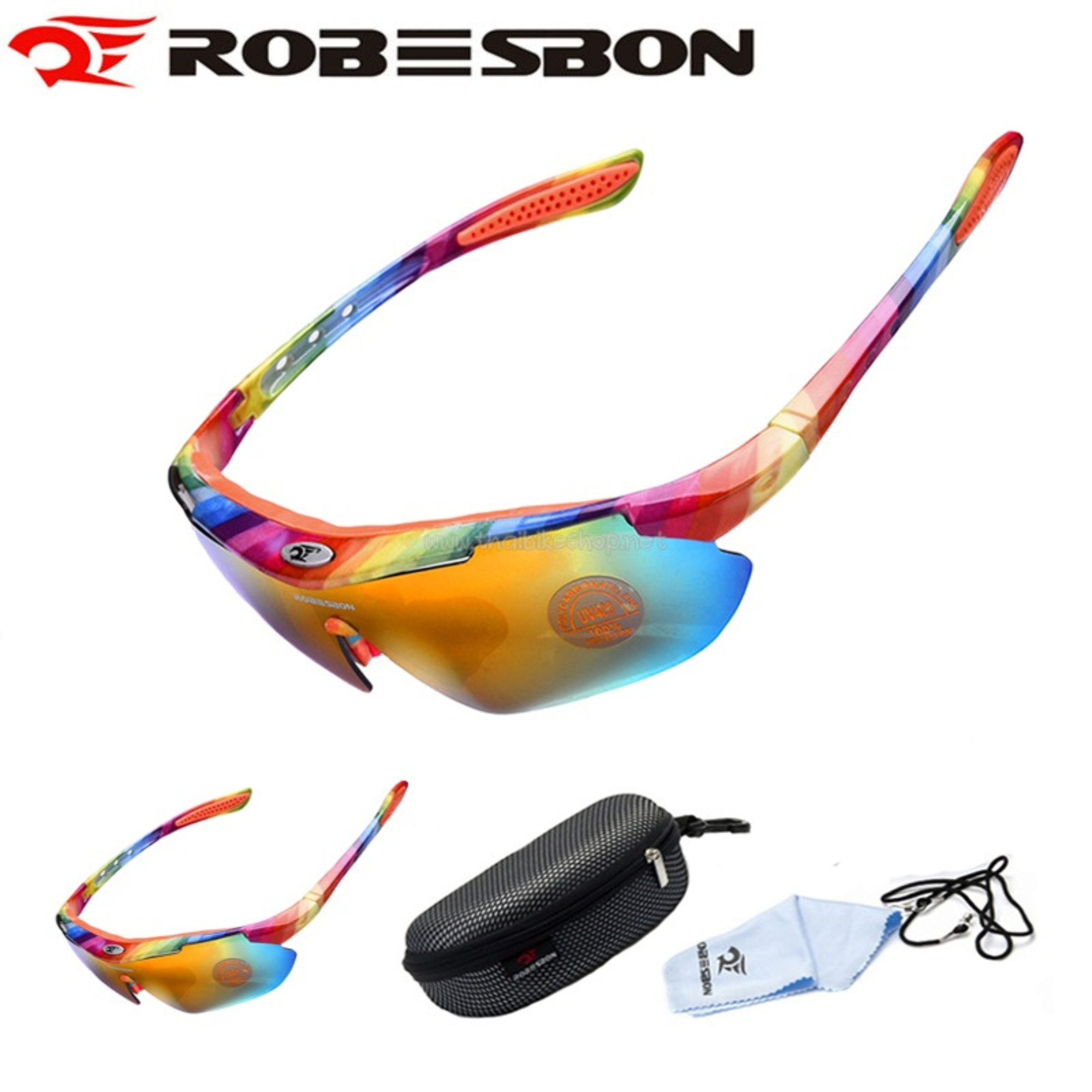 แว่นตาปั่นจักรยาน ROBESBON UV400 มีกล่อง