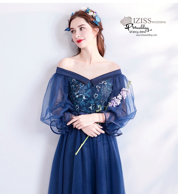 DL071 - **พรีออเดอร์** ชุดราตรี เดรสยาวออกงาน (Night party dresses) ชุดไปงานแต่งงานสวยๆ "ธีมสีกรมแต่งดอก 3D"