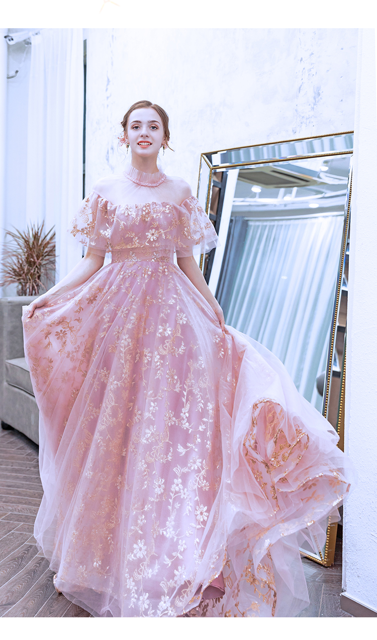 DL088 **พรีออเดอร์** ชุดออกงานสีชมพูทอง ชุดราตรี เดรสยาวออกงาน (Night party dresses) ชุดไปงานแต่งงานสวยๆ "ธีมสีชมพูทอง"