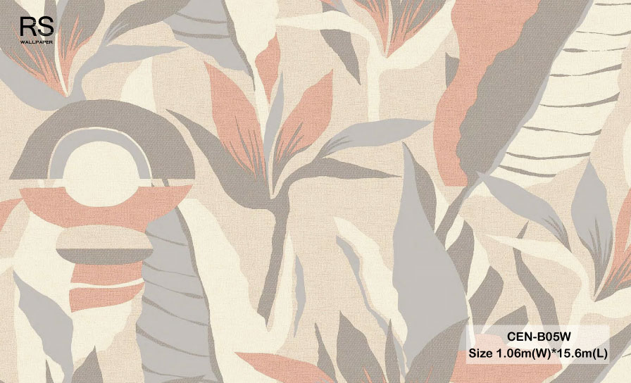 วอลเปเปอร์ลายใบไม้ กราฟฟิค สีเทาโอรส CEN-B05W