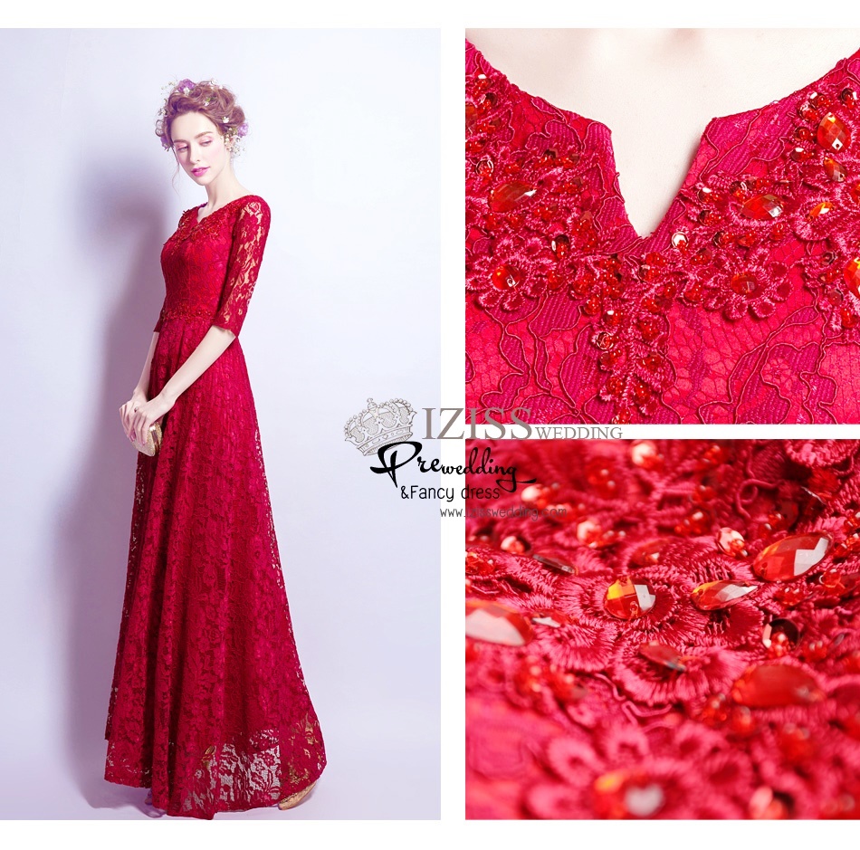 DL001 - **Pre order** ชุดราตรีเดรสยาวออกงาน (Evening dresses) ชุดไปงานแต่งงานสวยๆ "ธีมสีแดง"