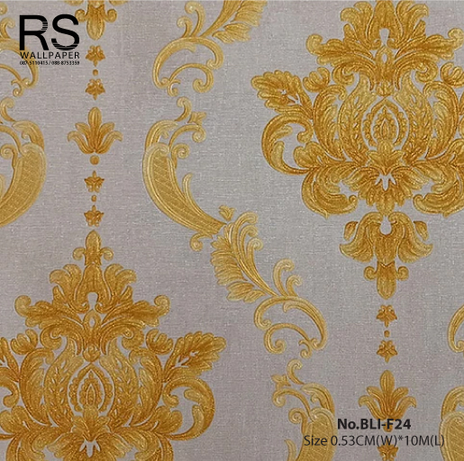 วอลเปเปอร์ ลายหลุยส์สีเหลืองทอง พื้นสีครีมอ่อน No.BLI-F24