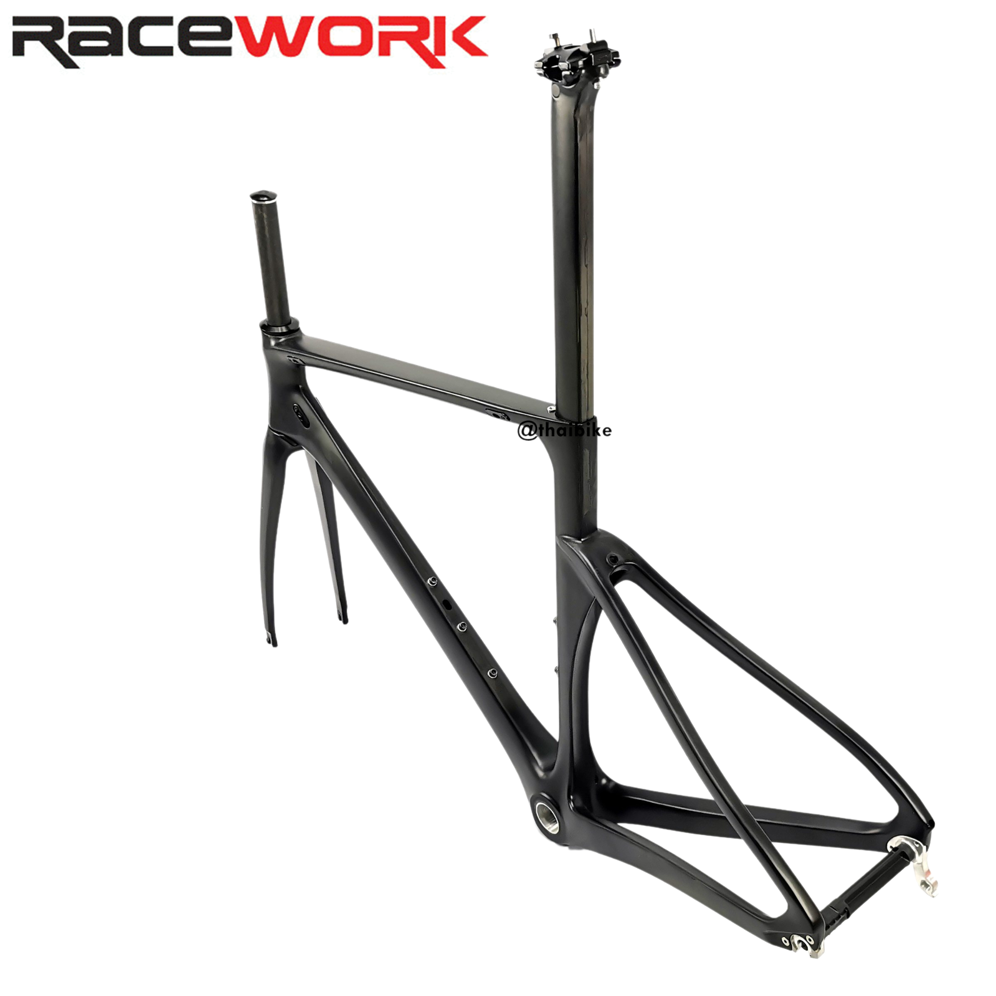 คาร์บอนแท้ เฟรมจักรยานเสือหมอบคาร์บอน RACEWORK สีดำ มีขนาด 44 47 49 51 แถมฟรี ตะเกียบ หลักอาน ถ้วยคอ สตาร์นัท