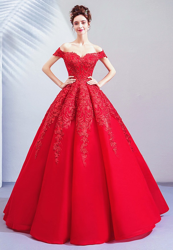 DL090 **พรีออเดอร์** ชุดออกงานสีแดง ชุดราตรี เดรสยาวออกงาน (Night party dresses) ชุดไปงานแต่งงานสวยๆ "ธีมสีแดง"
