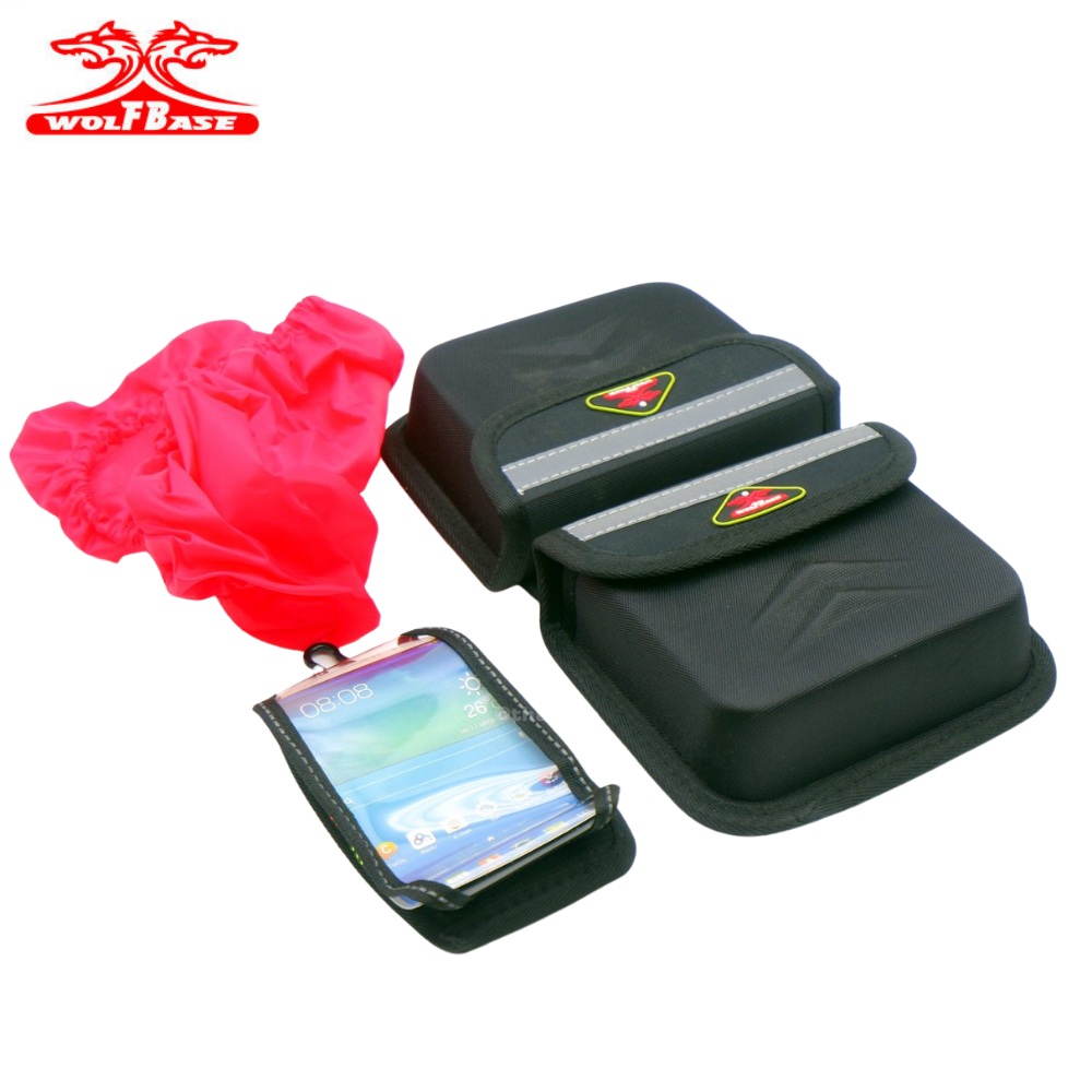 กระเป๋าพาดเฟรมหน้าจักรยานใส่มือถือได้ แบบทรงแข็ง WOLFBASE THAIBIKE พร้อมผ้ากันฝน