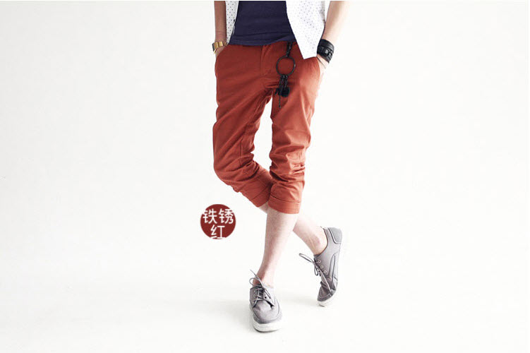 กางเกงผู้ชาย ขา 5 ส่วน สีส้ม กางเกงแฟชั่นสไตล์เกาหลี