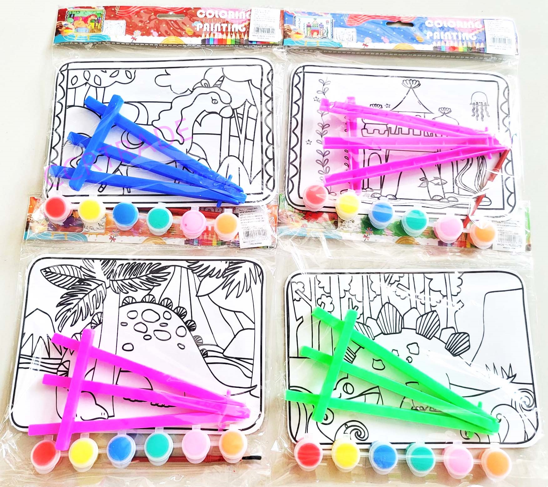 ชุดระบายสีการตูน มีขาตั้ง+สีน้ำ 6 สีถุง 25 ซม.