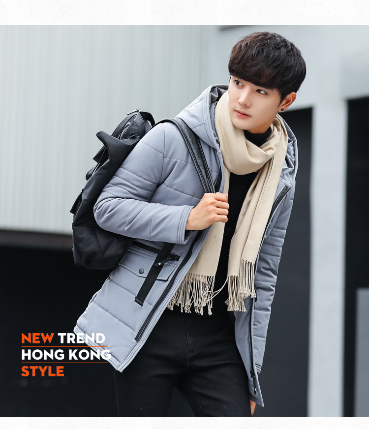 เสื้อโค้ทผู้ชาย เสื้อแจ็คเก็ตกันหนาวผู้ชาย สีเทา แต่งกระดุม โค้ทยาวคลุมสะโพก ซิปหน้า กระเป๋าข้างใช้งานได้ ออกแบบสวย หนาอุ่น ใส่ไปต่างประเทศได้ 