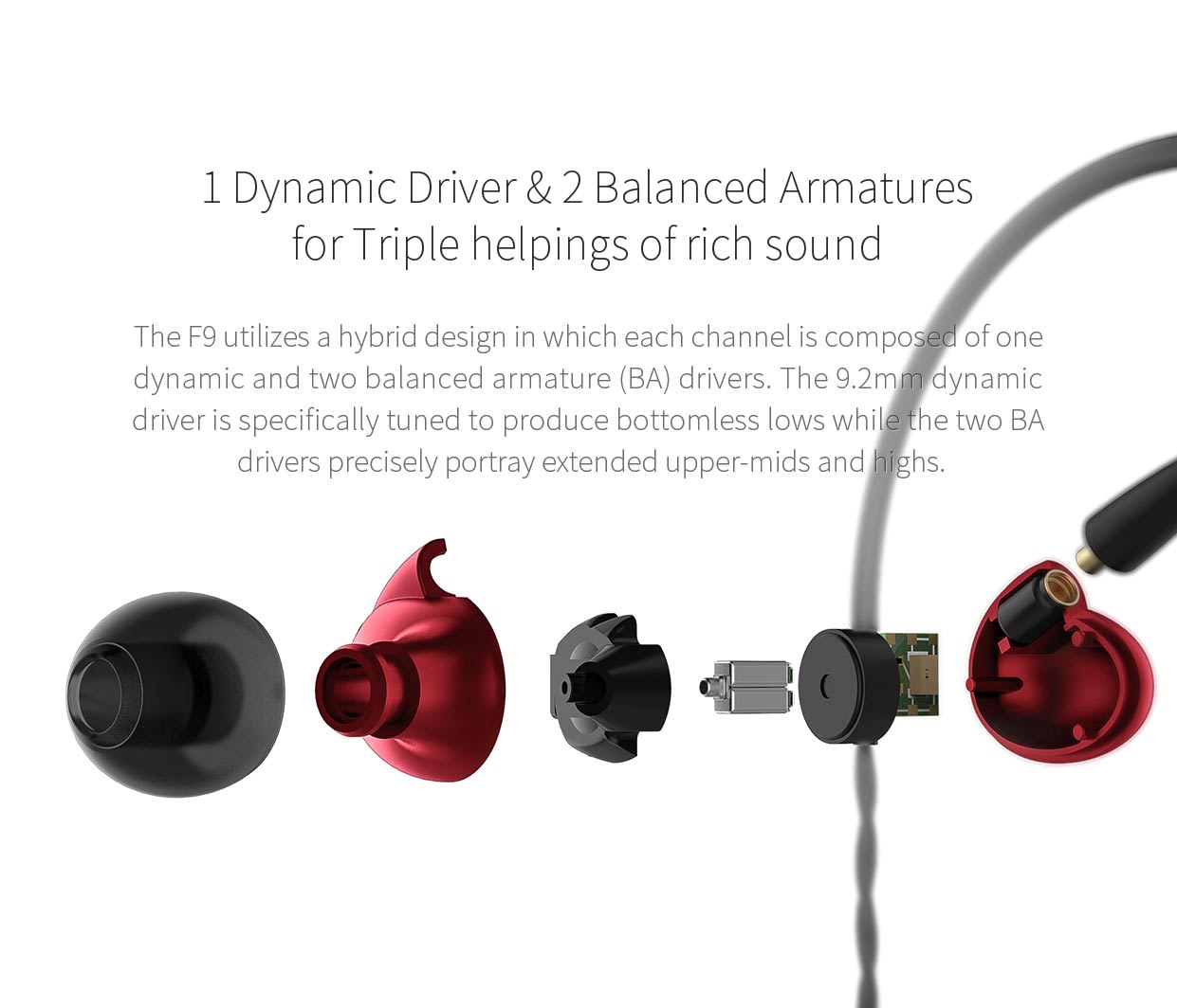 ขาย FiiO F9 หูฟัง3ไดร์เวอร์ (2BA+1Dynamic) ระดับ Hi-Res Audio ขั้ว MMCX ถอดสายได้