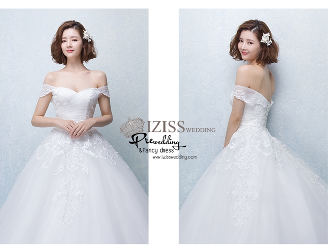 BR135 **พรีออเดอร์**ชุดแต่งงาน&ชุดเจ้าสาวแบบยาวสีขาวเกรดพรีเมี่ยม เปิดไหล่ มีแขน หรูหราน่ารัก สวยโดดเด่นไม่ซ้ำใคร