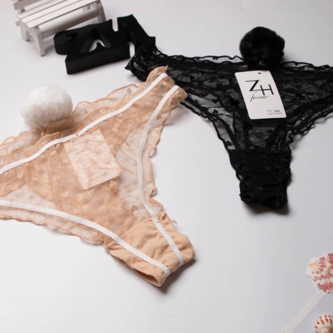 BLS✿260 กางเกงในลูกไม้ แต่งปอมๆหางกระต่าย