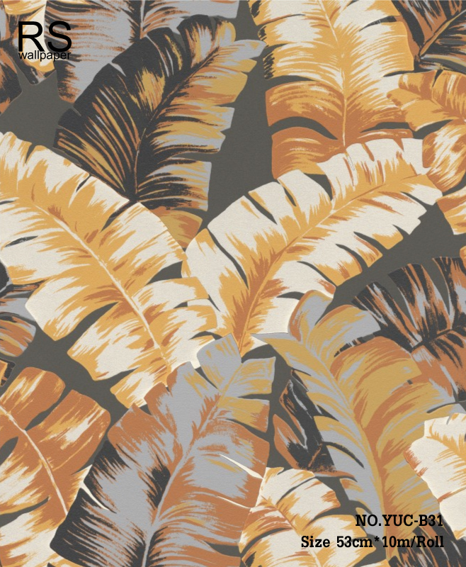 วอลเปเปอร์ลายใบตองพื้นสีดำ (Tropical style) YUC-B31