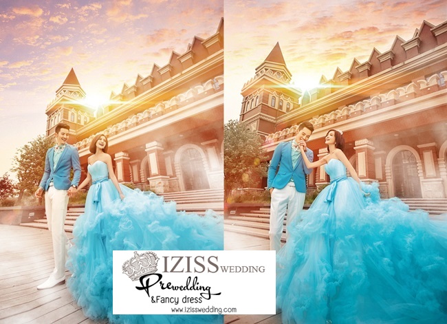 PW094 - **พรีออเดอร์เฉพาะชุดผู้หญิง** ชุดคู่ถ่ายพรีเวดดิ้ง (prewedding dress) & ชุดแต่งงานแฟนซี (Fancy wedding dress)ชายหญิง "ธีมสีฟ้า"