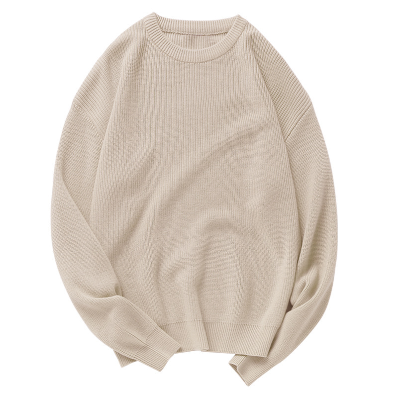 เสื้อไหมพรมผู้ชาย สีครีม คอกลม แขนยาว ทรง Oversize สเวตเตอร์ผู้ชาย ผ้าหนานุ่ม ยืดหยุ่นได้ดี ใส่กันหนาว เสื้อไหมพรมกันหนาวผู้ชาย แฟชั่นหน้าหนาว สไตล์เกาหลี