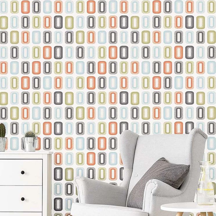 วอลเปเปอร์ลายเรขา สีเขียว ส้ม เทา(Retro Style) RTS-F19