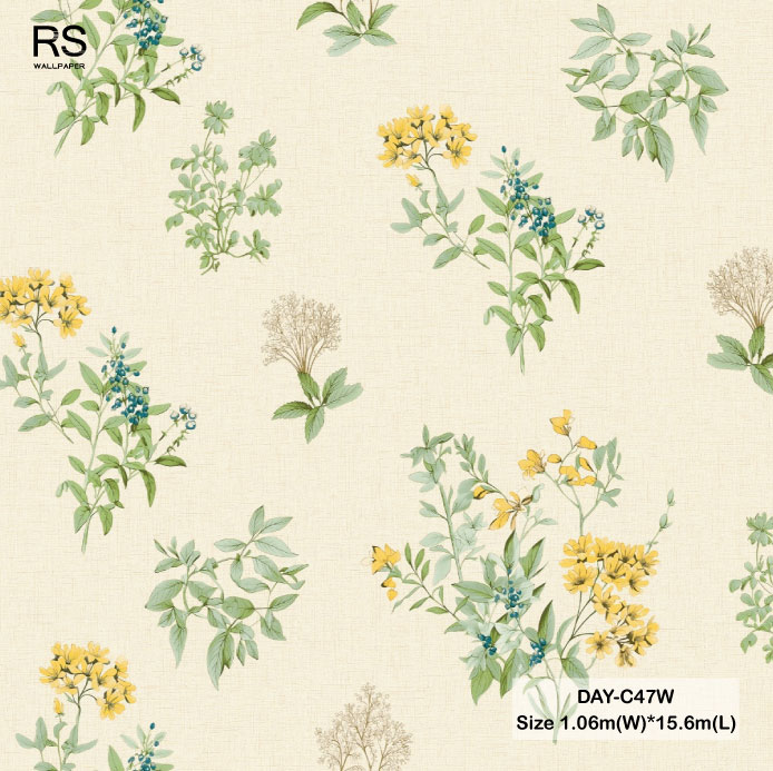 วอลเปเปอร์ลายดอกไม้สีเหลือง พื้นสีครีม DAY-C47W