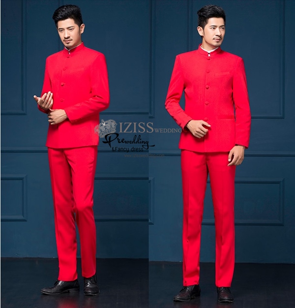 ST007- **พรีออเดอร์สีขาว/แดง/ดำ**สูทจีนผู้ชายสีดำแขนยาวคอจีน ติดกระดุมสีดำ พร้อมกางเกงสีดำขาสอบ ชุดสูทเจ้าบ่าว สูทแฟนซี ถ่ายพรีเวดดิ้ง & ชุดแต่งงานแฟนซี (Fancy wedding dress) สูทผู้ชายสีดำ