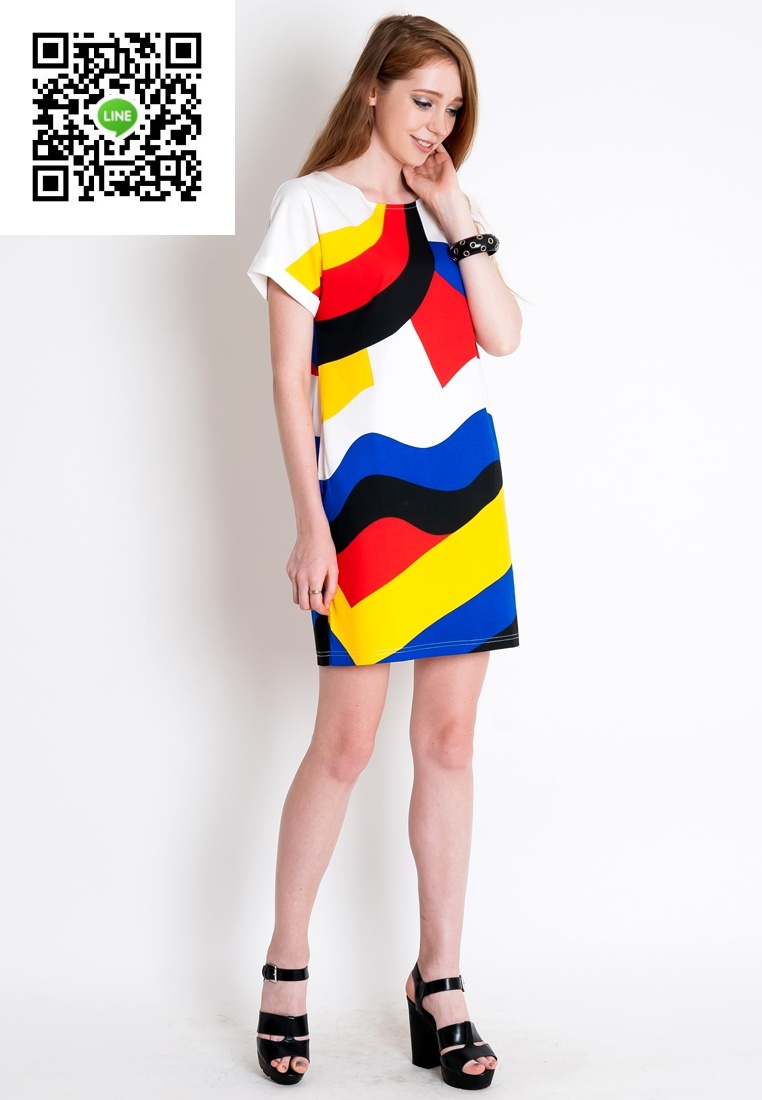 เดรสเกาหลีนำเข้า เดรสลำลองสไตน์หรู ชุดแซกเกาหลีน่ารักสไตน์วัยรุ่น เดรสทำงานลายริ้วแอ๊บสแตรคสีครีม