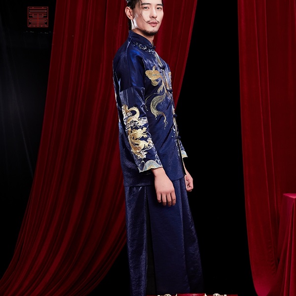 PW621 **พรีออเดอร์ค่ะ**ชุดแฟนซีกี่เพ้าประยุกต์ ชุดคู่ถ่ายพรีเวดดิ้ง ชุดยกน้ำชา ชุดแต่งงานแฟนซี ชุดจีนชายหญิง "ธีมสีแดงน้ำเงิน"