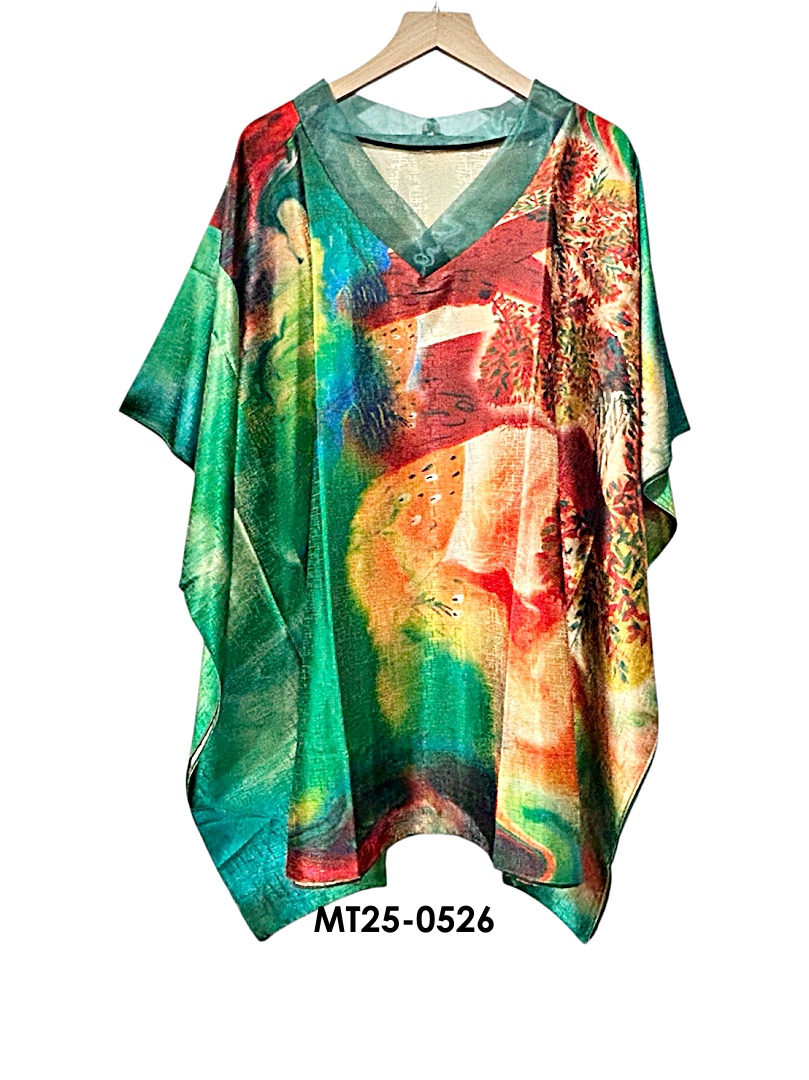 MT25-0526 ไหมจีนคอวีแก้วทรงผีเสื้อ อก 56 นิ้ว สวยสไต์คุณนาย เสื้อผู้ใหญ่