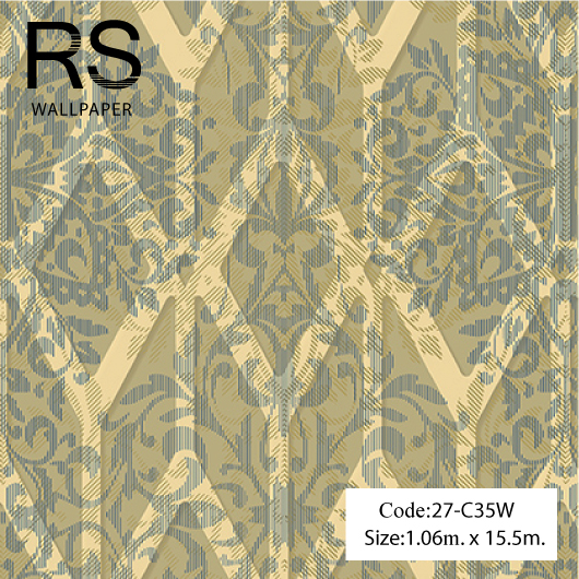 วอลเปเปอร์ลายหลุยส์คลาสสิคเรียบหรูโทนสีทองลายสีน้ำเงิน 27-C35W