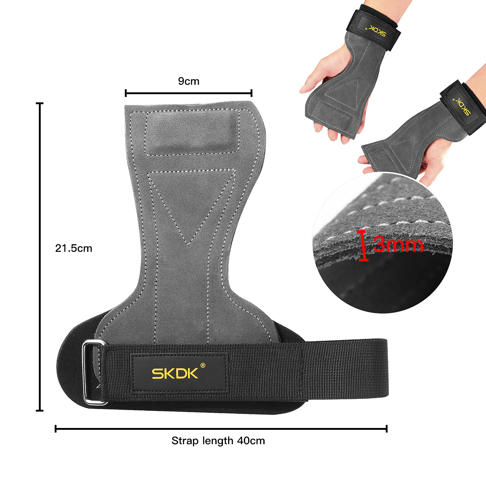 รัดข้อพร้อมแผ่นรองฝ่ามือสำหรับยกน้ำหนัก Grip pads & Strap SKDK ส่งในไทย