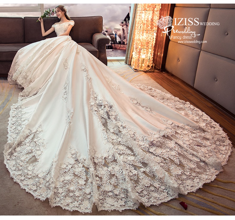 BR330 **พรีออเดอร์**ชุดแต่งงาน&ชุดเจ้าสาวแบบยาวอลังการ สีขาวเกรดพรีเมี่ยม หรูหราน่ารัก สวยโดดเด่นไม่ซ้ำใคร